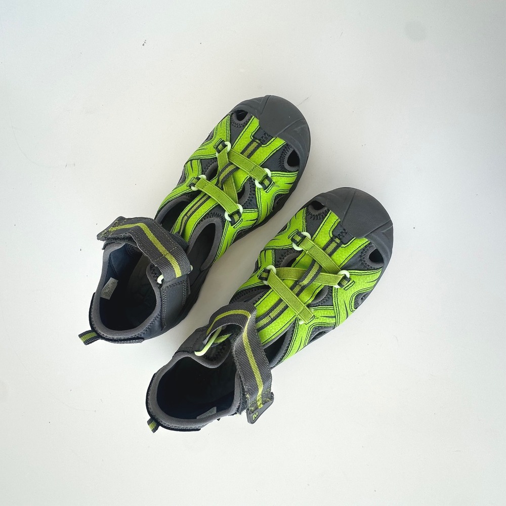 Merrell Hydro‎ Boys' Size 7W Gray & Green Water Sport Sandals Shoes Hook and Eye